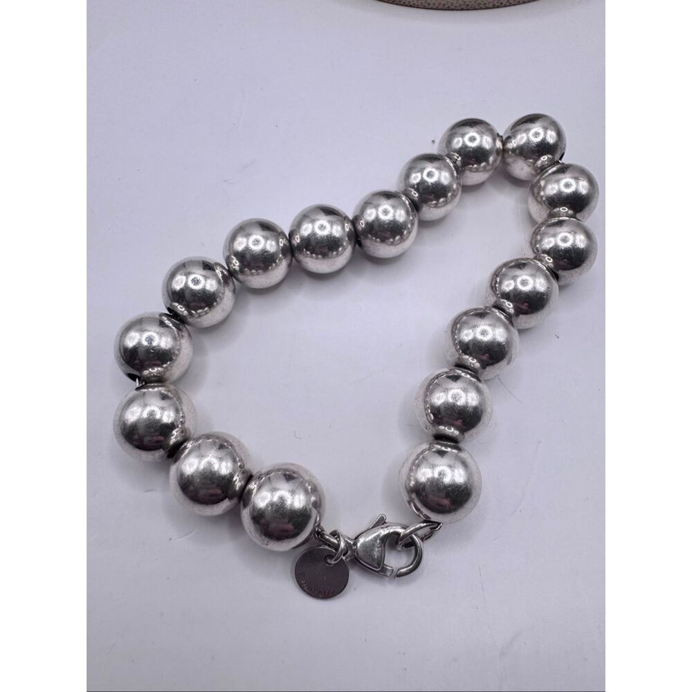 Tiffany & Co. Sterling Silver 10mm Beaded Ball Bracelet Large Chunky 925